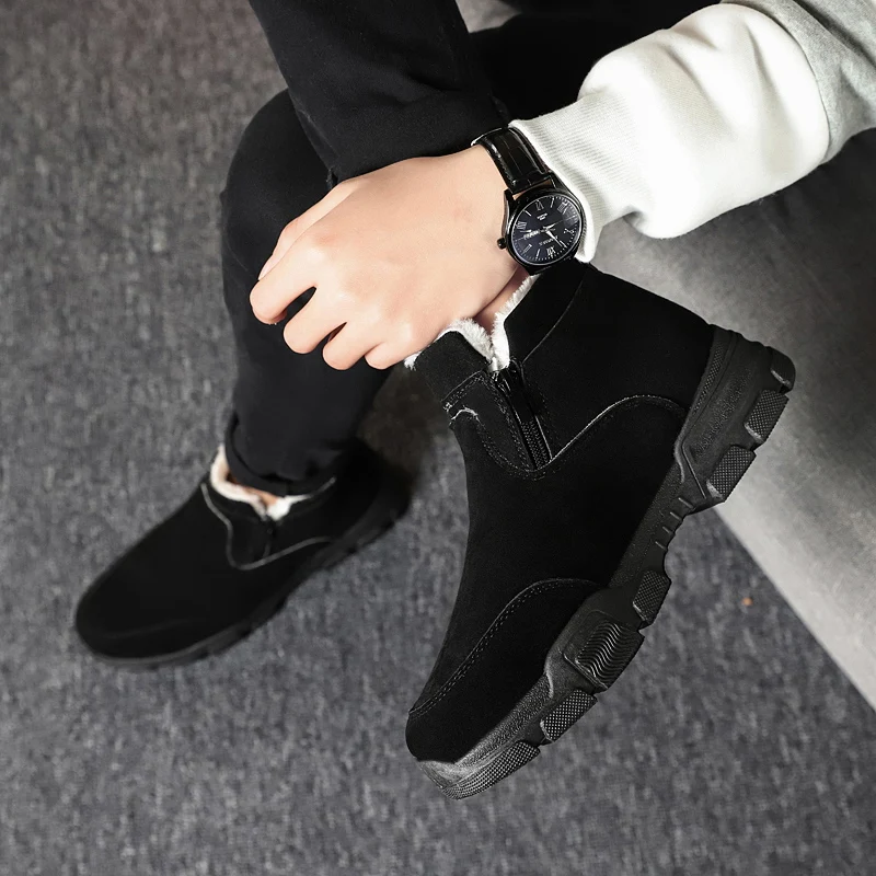Модные черные мужские ботинки дизайнерская зимняя обувь мужские теплые короткие плюшевые повседневные меховые ботинки мужские Новые Теплые зимние мужские ботинки