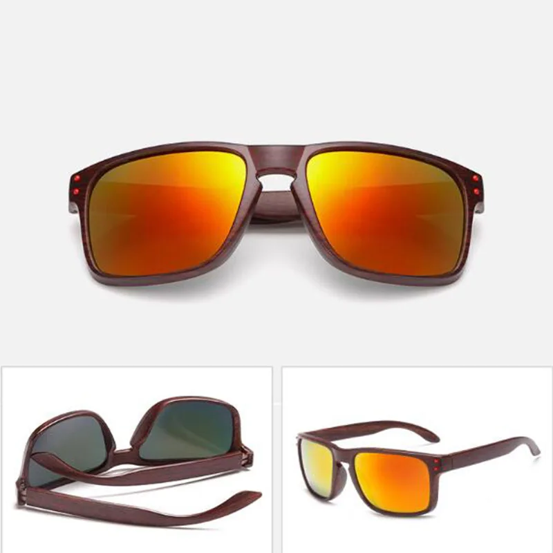 RBROVO, винтажные женские солнцезащитные очки с имитацией древесины, фирменный дизайн, уникальные деревянные очки, отражающие зеркальные очки Oculos De Sol - Цвет линз: Brown Red