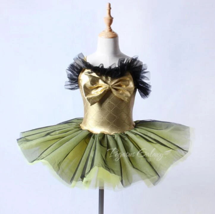 Bailarina трико платье балетное для девочки балетный танцевальный костюм с пачкой Женская танцевальная одежда Лебединое озеро Золотое Платье с большим бантом