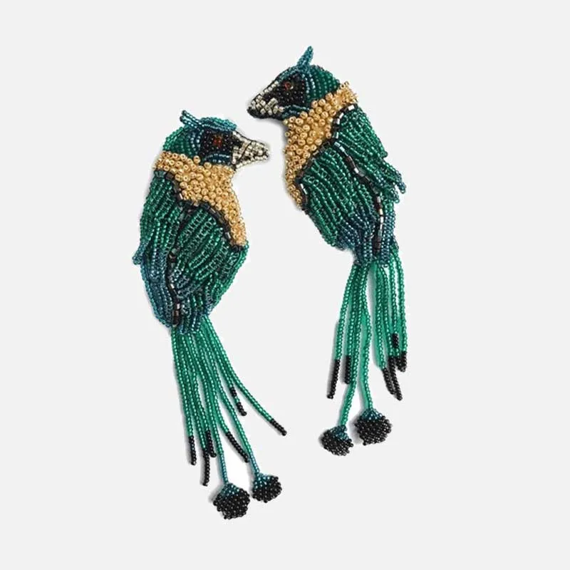 Dvacaman Висячие висячие серьги ручной работы, Украшенные бусинами, Boho Bird Leaf, кактус, кисточка, женские серьги с бахромой, подарок на свадьбу - Окраска металла: 6