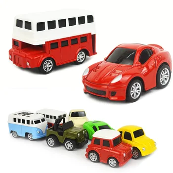 

4 Pcs/Set 1:64 Children's Cartoon Mini Pull Back Alloy Car Model Classic Car Bus Toy Car Set Model Child Birthday Gifts for Boy