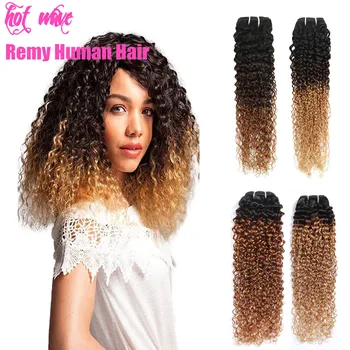 

Hot Wave Remy Brazilian Human Hair Weaving Bundles Extension for Women Ombre Kinky Afro Curly Curl Weft Black Brown Gold Golden