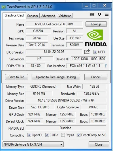 GTX 970M GTX970M N16E-GT-A1 6GB Video Graphics Card DDR5 For DELL