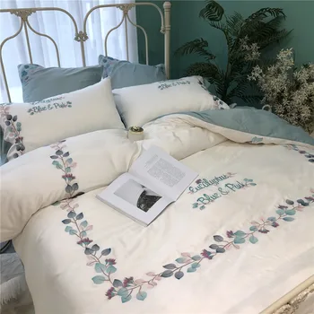 

Hipster Modern Pastoral Style Embroidered 60 Double-Sided Tencel Four-piece Set Summer Cool and Refreshing Bare Sleeping Silky B