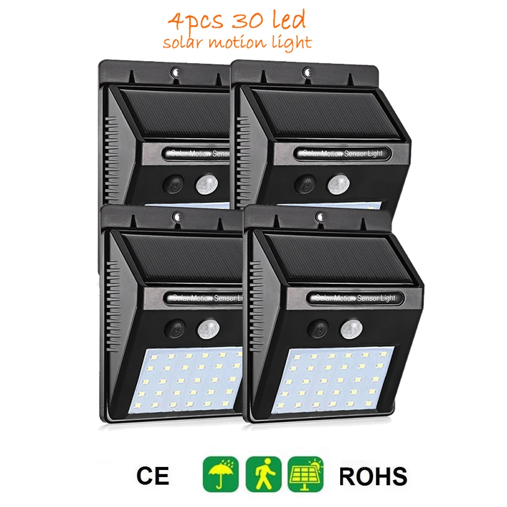 

4 pcs Solar light Bulb Outdoor Garden yard lamp PIR Motion Sensor Night Security street Wall emergency light Waterproof for deck