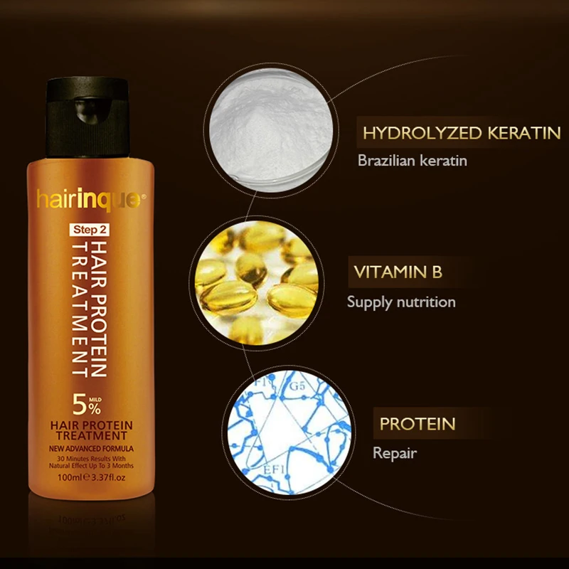 HAIRINQUE Brazilian Keratin Hair Treatment Formalin 5% Deep Repair Damaged Curly Hair Straightening Hair Care Products 100ml