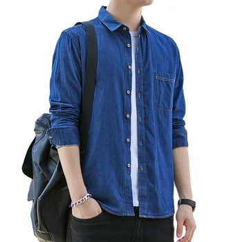 

HOO 2020 young men cotton denim shirt cultivate one's morality leisure shirt