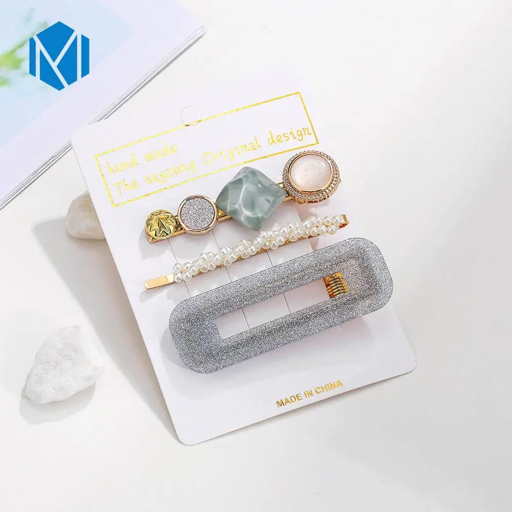 3pcs square grey M MISM INS Круглый корейский Кристалл Сплав заколки для волос Макарон цвет заколки BB шпильки Заколки для женщин обувь девочек аксессуары для волос - Цвет: 3pcs square grey