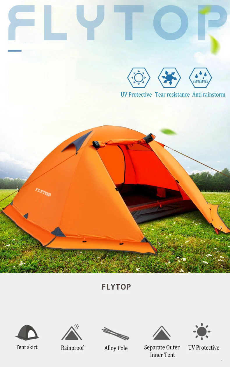 FLYTOP Outdoor Camping Tent For Rest Travel 2 Persons 3 Double Layer Windproof Waterproof Winter Professional Camp Tourist Tent (1)