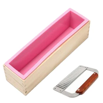 

Silicone Soap Mold with Wooden Box Homemade Loaf Soap Maker Slicer Cutter Square Shape Cake Molds Silicone Molds for Soap
