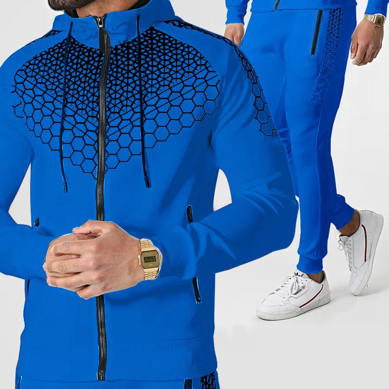 New Running Sports Suit Mens Fashion Casual Hooded Sweater + Pants 2-piece Suit Outdoor Track Suit Fitness Jogging Sportswear