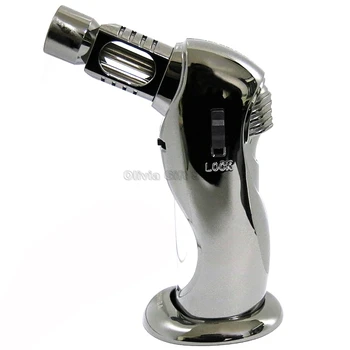 

COHIBA Metal Chrome Gray Cigar Tobacco Cigarette Table Lighter 1 Torch Jet Blue Flame Smoking Tool Windproof Lighter Refillable