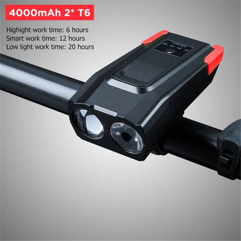 

4000mAh USB Rechargeable Bicycle Light Bicycle Front Light 2T6 LED Head Light with Horn 800 Lumen Bike Lamp Cycle FlashLight