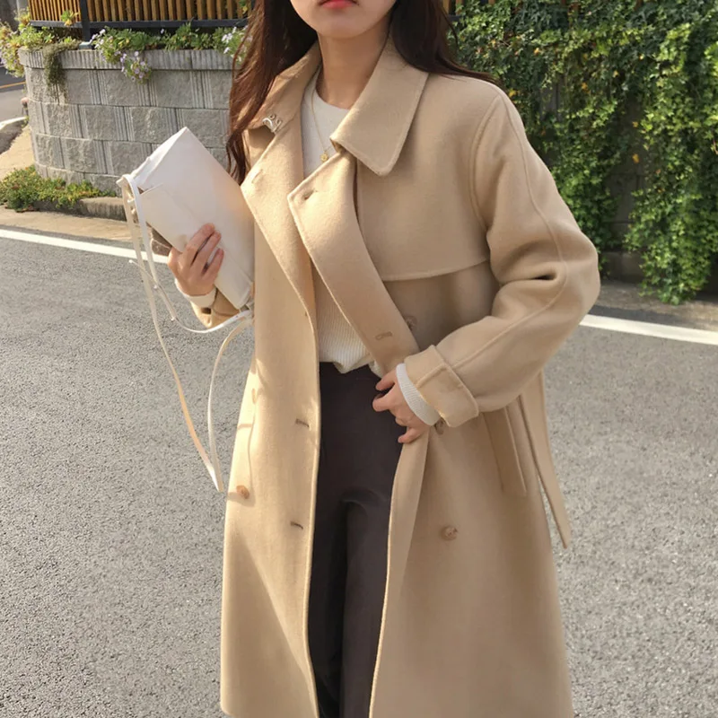 white puffer New Arrivals Women's Real Wool Coat with Belt Fashion Cashmere Warm Wool Jacket Lady's Long Trench Coat Outerwear FG3741 rab coat womens