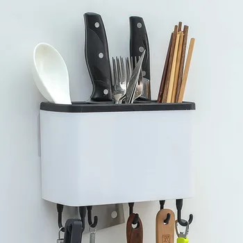 

Kitchen Multifunctional Wall-mounted Drain Knife Holder Chopsticks Spoon Holder Tableware Storage Rack Free Punch