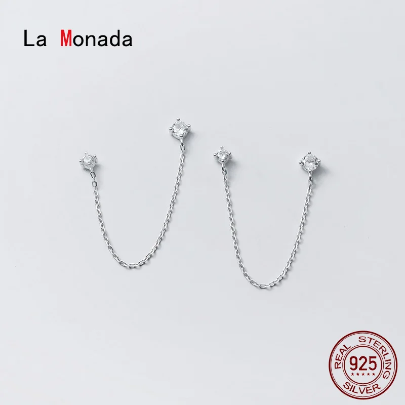 La Monada Minimalist Women Earrings Silver 925 Fine Jewelry Chain Tassel Double Pierced Ear Stud For | Украшения и аксессуары