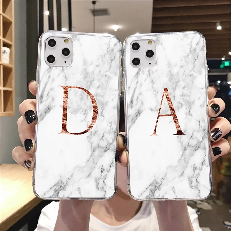 

Custom Case For iPhone 11Pro MAX XS XR Letter Flowers Soft TPU Case For iphone X 6 6S 7 8 Plus marble Letter Phone Cover