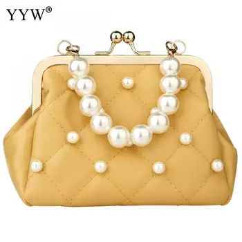 

YYW Women Plastic Pearls Yellow Evening Clutch Purse Handbag For Party Beaded Pearls Handbags Wedding Prom Cocktail Clutch Purse