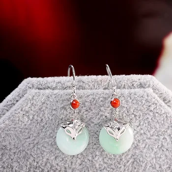 

S925 Sterling Silver Ornament Women's Jade Ear Pendant