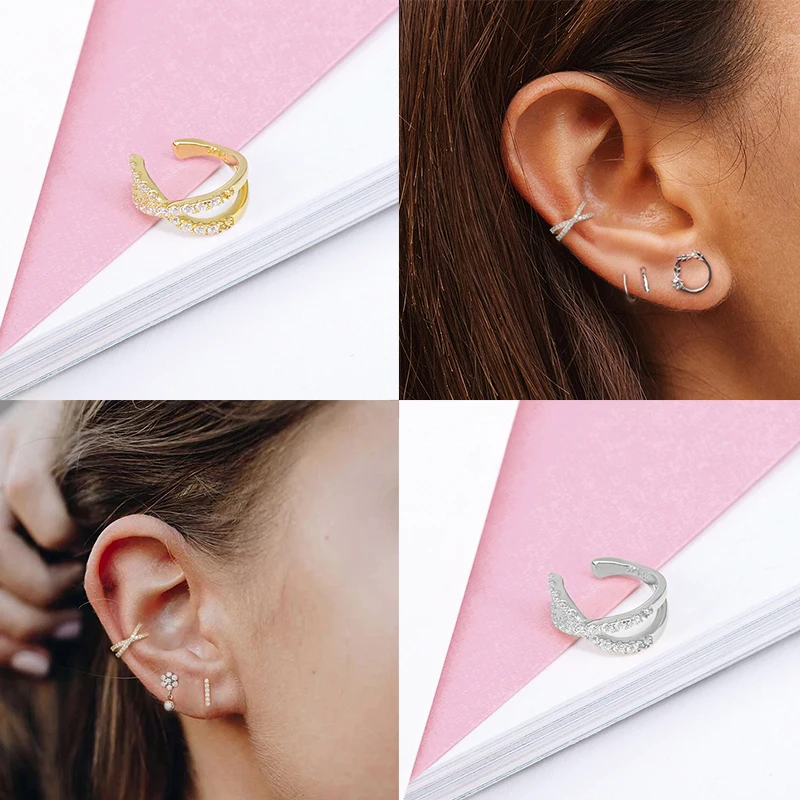 925 Sterling Silver Ear Cuff For Women 1 pcs Charming Zircon Clip On Earrings Gold earcuff Without Piercing Earrings Jewelry ear clip earrings clip earrings