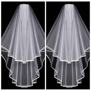 

2020 Women Wedding Veil Two Layers 2T Tulle Ribbon Edge Bridal Veils Short Veil For Wedding Accessories Good Quality