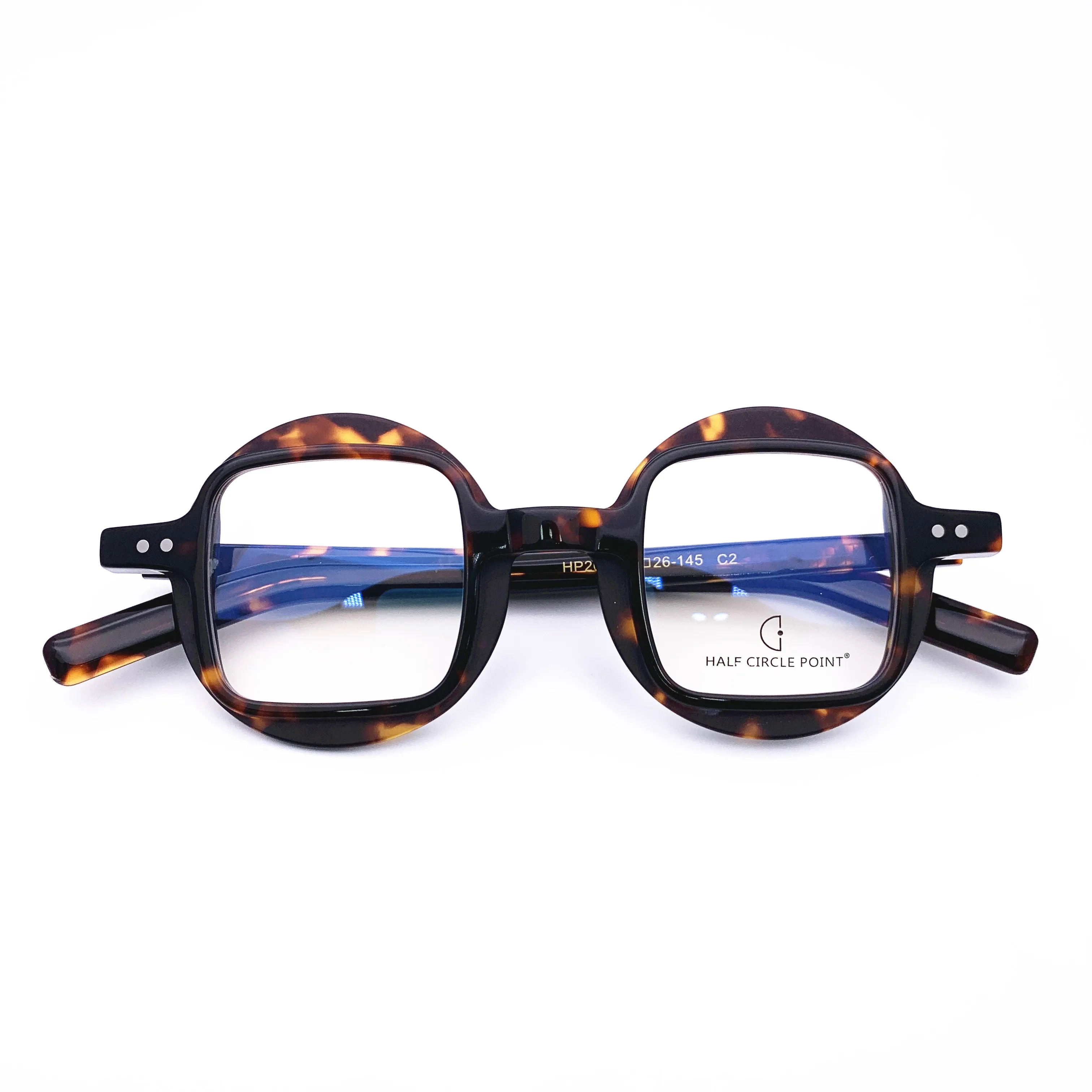

Belight Optical Fancy Vintage Retro Acetate Irregular Shape Round with Square Design spectacle frame precription lens HP205