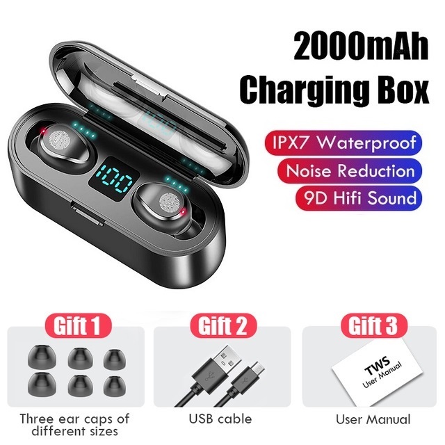 Earphones TWS For Bluetooth 5.0 Earbuds Stereo Bass LED Power Display Noise Cancelling Sports Waterproof Earbud In Ear