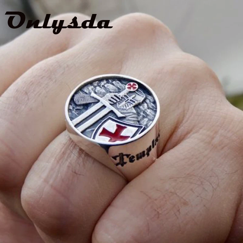 Stainless Steel Ring Finger Ring Men's Rings Stainless Steel Red Armor Shield Knight Templar Crusader Cross Ring Punk Jewelry