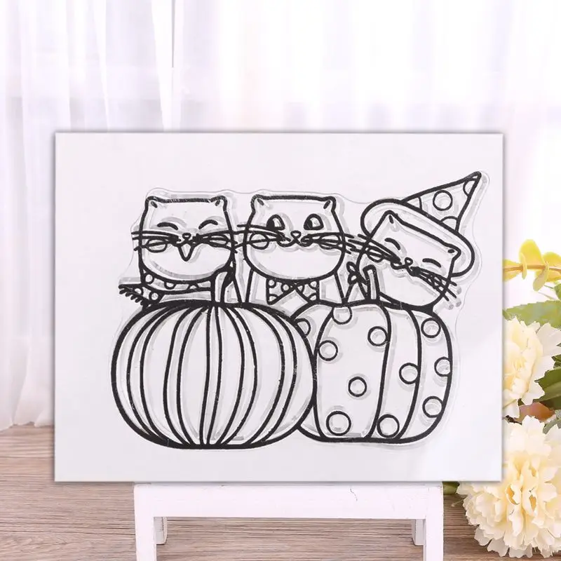 Pumpkin Cat Silicone Clear Seal Stamp DIY Scrapbooking Embossing Photo Albums 634E
