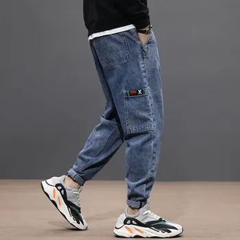 

Korean Fashion Men Jeans Loose Fit Big Pocket Denim Cargo Pants Vintage Designer Harem Trousers Streetwear Hip Hop Jeans Men