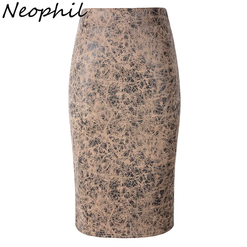 Neophil CHIC Wrap Suede Faux Leather Pencil Skirts Printed New 2023 Spring Winter Vintage Jupe Femme Bodycon Sheath Skirt 211204 платье и жакет chic de femme