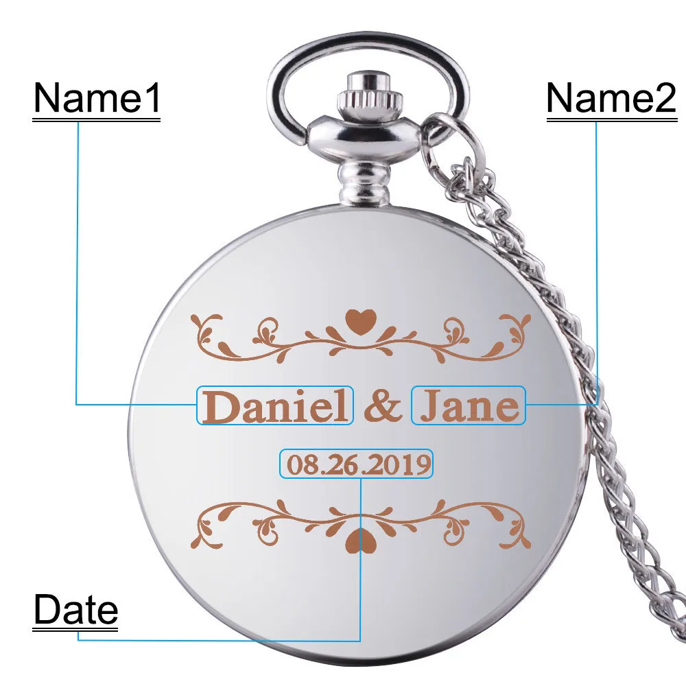 

New Arrival Customized Silvery Case White Dial Number Quartz Pocket Watch Pendant Chain Mens Women Wedding Anniversary Gifts