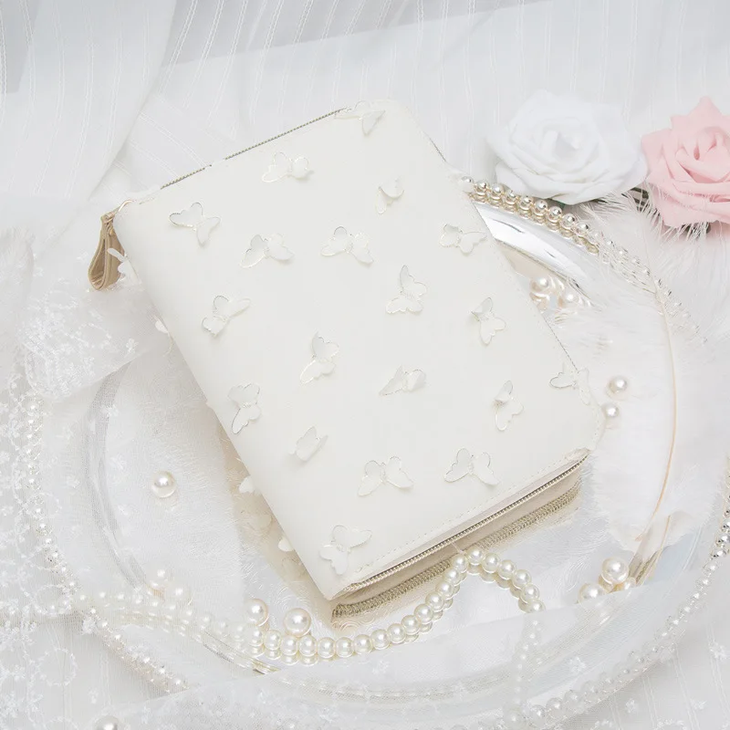 

The White Pure Butterfly Theme A6 Zipper Bag Fashion Journal Cover Suit For Standard A6 Fitted Insert Notebook 2020 New