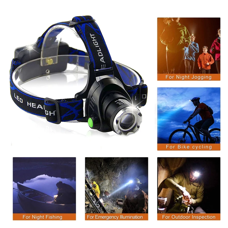 

LED Strong Light Headlamp Telescopic Zoom Portable Rechargeable T6 Head-Mounted Flashlight Outdoor Night Fishing Headlights