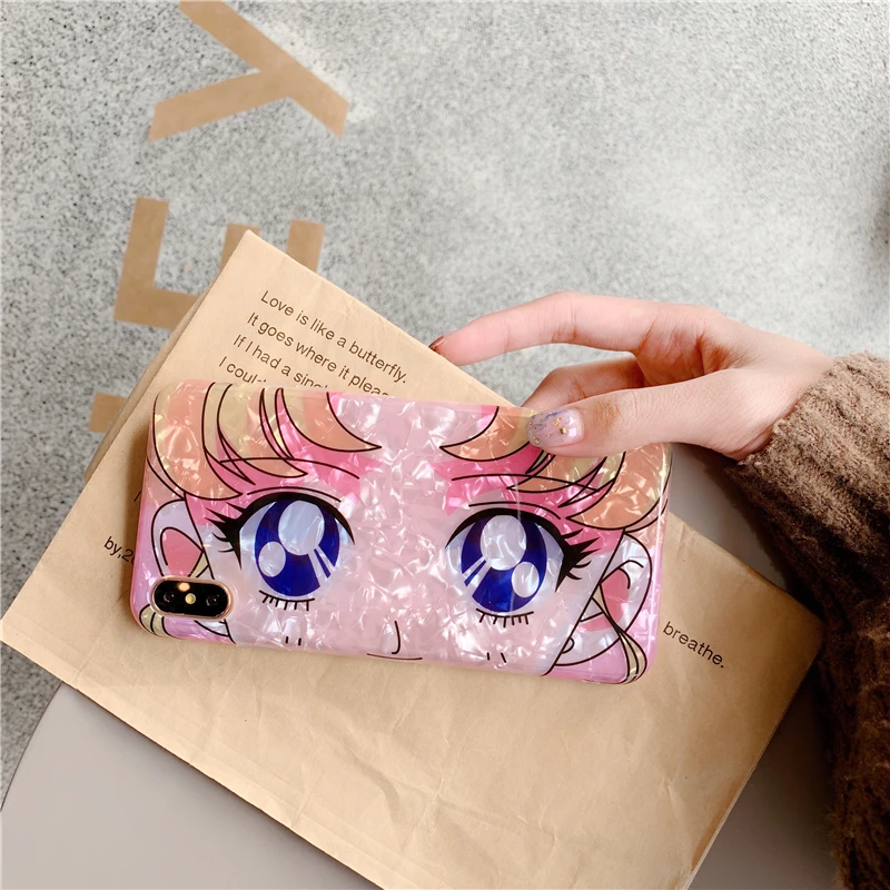 

Cute Sailor Moon Beauty Mobile Shell for iPhone 6 7 8 Plus 6s Xr X XS Xs max Cartoon Girl Phone Shell Marble Background