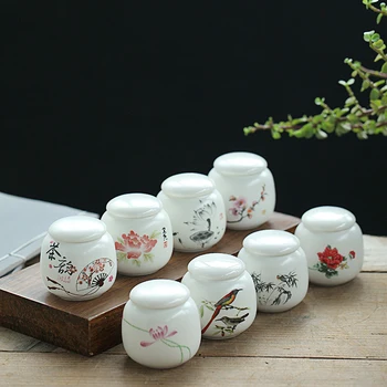 

7.5*7.5cm Ceramic Tea Box Small Tea Canister Kitchen Salt Sugar Seasoning Dried Nuts Storage Container Home Storage Bottles Jars