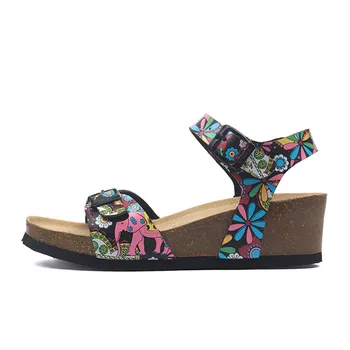 

2020 Summer Women Wedges Sandals PU Leather Ladies High Heel Ankle-Wrap Sandals