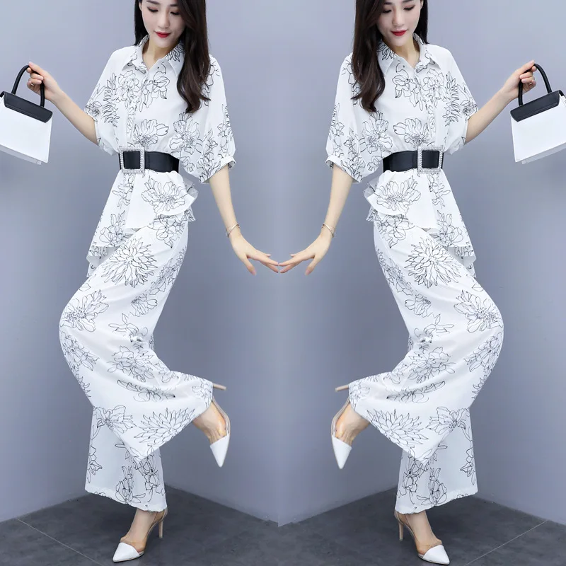 

Loose Pants WOMEN'S Suit Summer 2019 New Style Elegant Chiffon Two-Piece Set Western Style High Cold Royal Sister Ventilation Ne