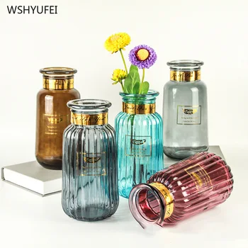 

New ins wind small fresh gold mouth colored glass vase flower arrangement creative vase home desktop decoration ornaments