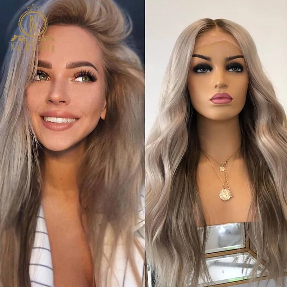 Парик Nabeauty из натуральных человеческих волос плотность 180 пепельно серый цвет|Парик на кружеве| |
