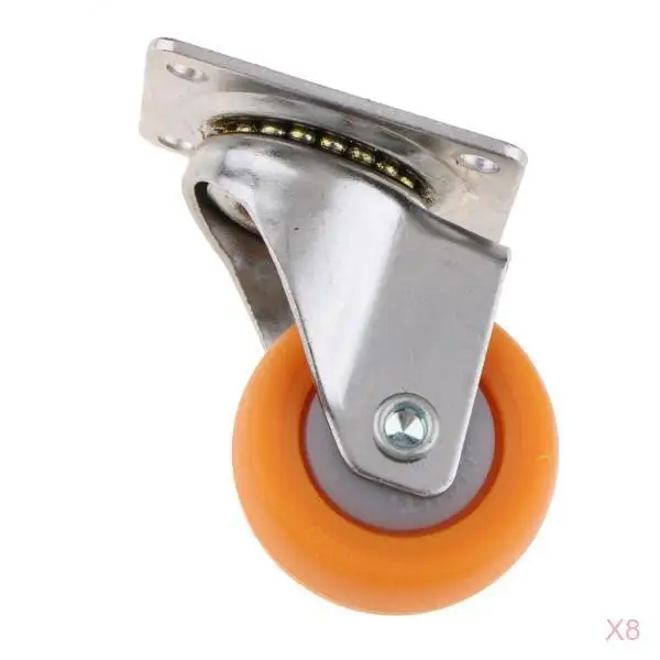 8x Nylon All Swivel Caster Wheels Plate Caster For Trolleys, Orange 32mm 17kg