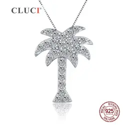CLUCI 100% Серебро 925 Мода женщин кулон бижутерия со сверкающим цирконием кокосовое дерево Подвески кулон