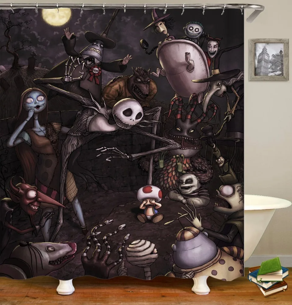 Jack-Skellington-Halloween-Shower-Curtain-Bape-Bathroom-Douchegordijn-Pascoa-Cortina-Splatoon-Miniaturas-Waterproof-Groot