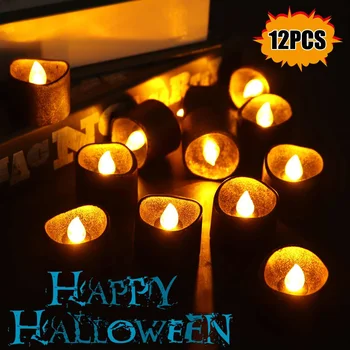 

LED Candle Lights Halloween Decoration Flickering Flameless Candles Festival Party Decor Pumpkin/Spider web/Candle Lamps 12pcs