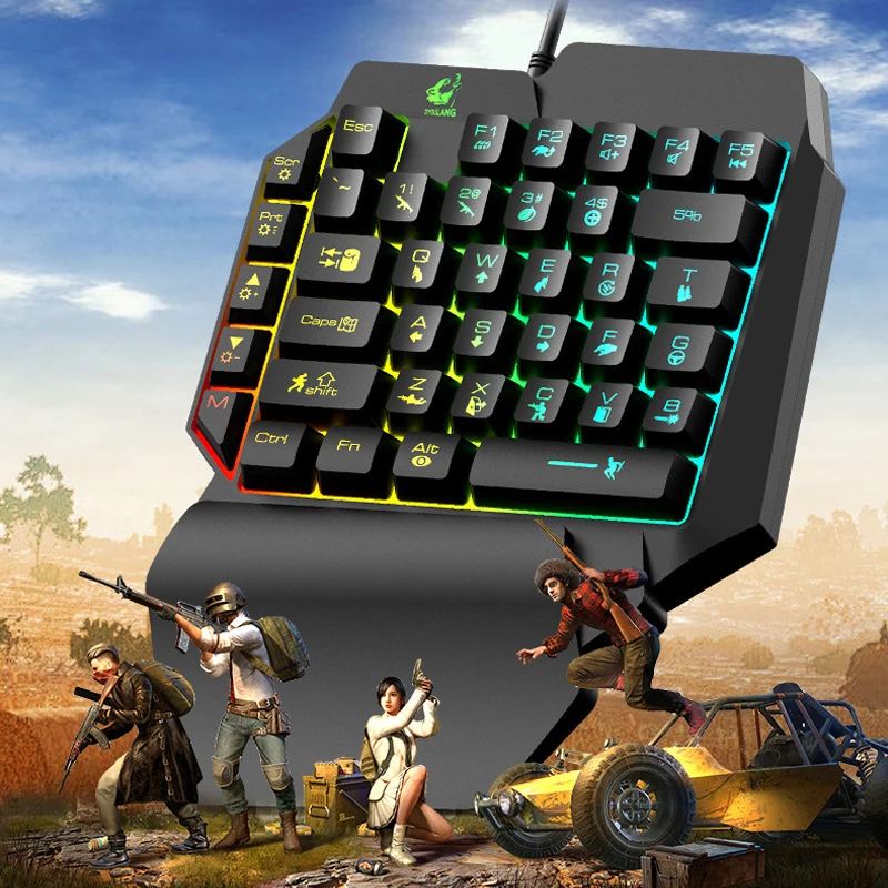 T1 Wired One Handed Gaming Keyboard Mouse Combo Ergonomic Multicolor  Backlight One-Handed Game Keyboard Mouse Set For PC