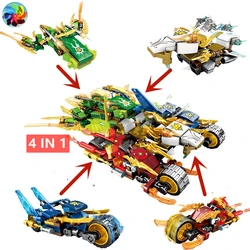 Blocs de Construction Moto Ninja pour Enfant, Moteur, 4 en 1, Figurines, Jouet pour Garçon, Briques, Idée Cadeau 