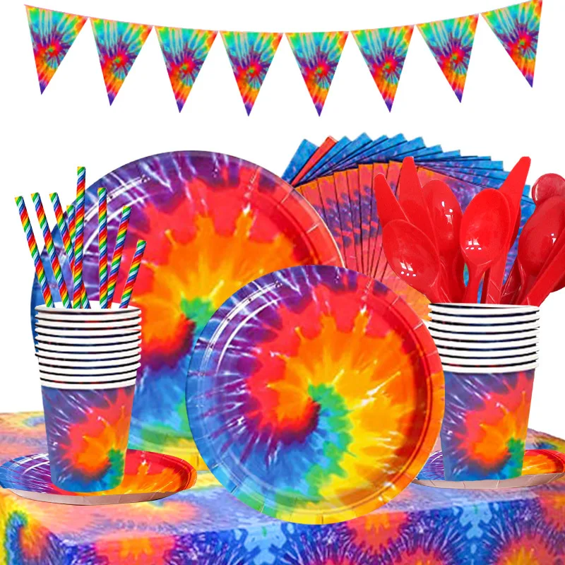 Tie Dye Birthday Party Supplies 60's Hippie Theme Rainbow Birthday
