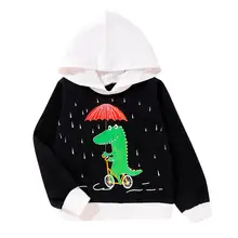 Толстовки с капюшоном и длинными рукавами для маленьких мальчиков, блузка топы с принтом динозавра из мультфильма, коллекция года, осенняя куртка на молнии для маленьких детей милые пальто