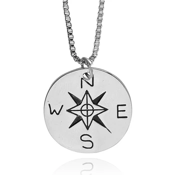 

Round Tag Letter Pendant Compass Graphic Logo Necklace
