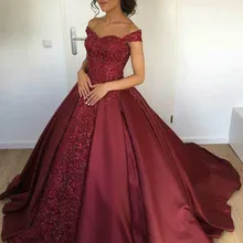 Арабская, Дубай бордовое Пышное Платье c оголенными плечами длинные с бусинами официальная праздничная одежда Выпускные вечерние платья на заказ плюс размер